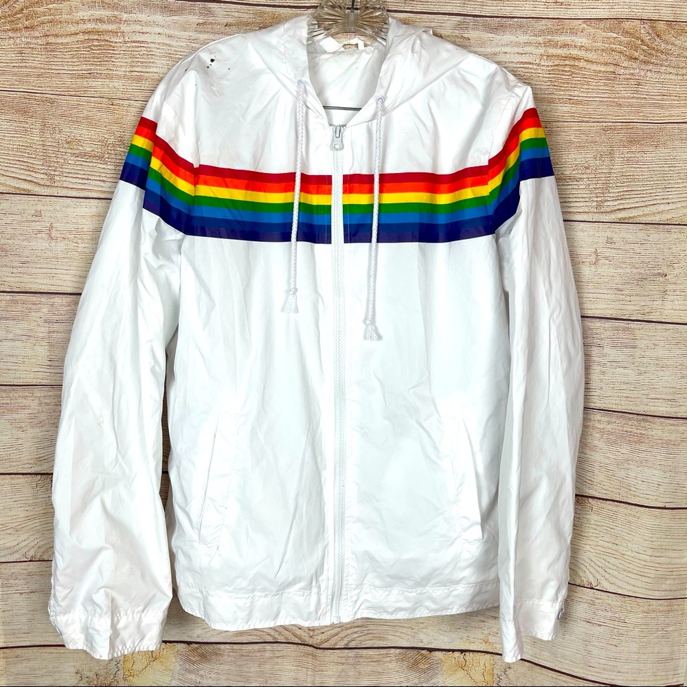 Vintage White Windbreaker with Rainbow Stripe